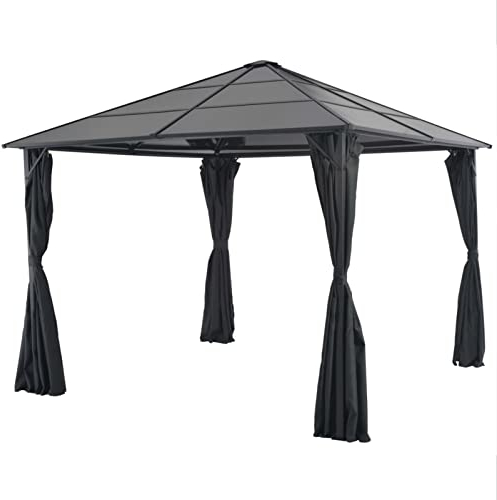 Mengtu Aluminium-Stahl Pavillon mit Vorhängen, UV-Schutz, 300x300x260 cm, Schwarz Model44640