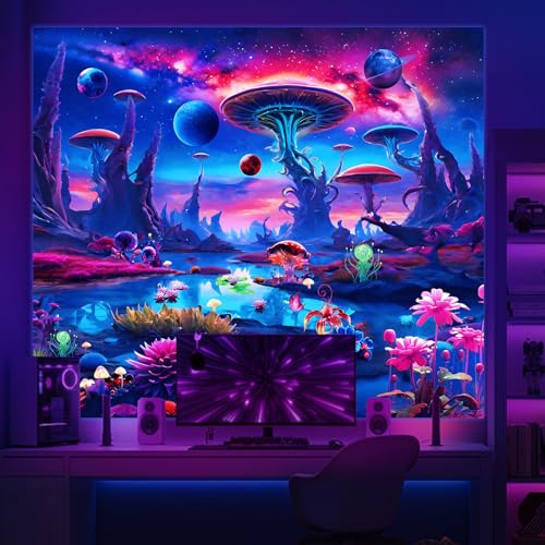 Atrippy Fluoreszierender Fantasy-Planeten-Wandteppich für Schlafzimmer-Ästhetik, 130 x 152 cm