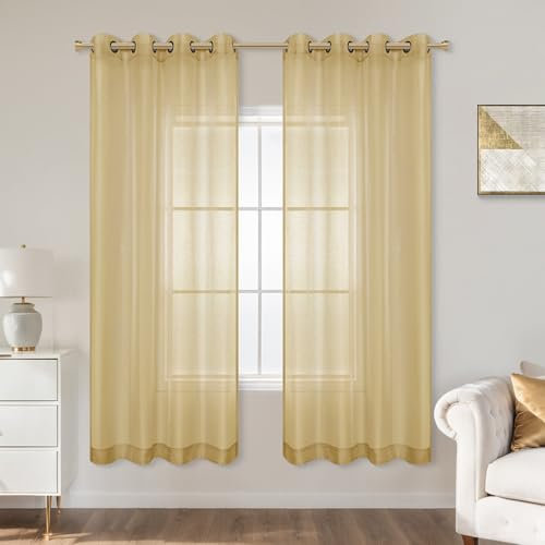 KOUFALL Goldene Vorhänge, 160 cm Länge, für Wohnzimmer, durchsichtig, Art-Deco-Vintage-Vorhänge für Schlafzimmer