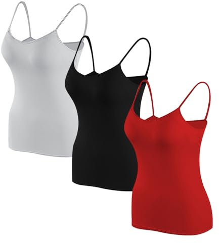 3PC Women's Camisole Tops with Built-in Padded Bra, 2 in 1 Yoga Sports Bras for Gym, Running, Workout, Sleeping, Traveling