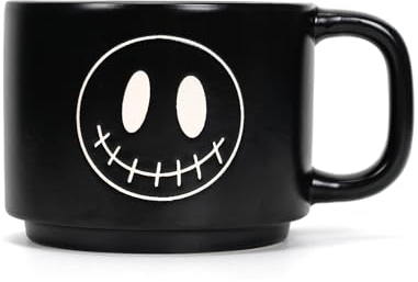Tazza da caffè grande con faccina sorridente nera con motivo interno, 500 ml, tazza gigante in ceramica oversize XL tazza da tè extra large, grandi tazze per bevande calde fredde