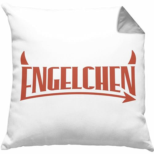 Trendation Engelchen Kissen mit Füllung 40x40 Geschenk Frauen Teufel Ohren Engel Geschenkidee Frauen Humor 18+ (Grau)