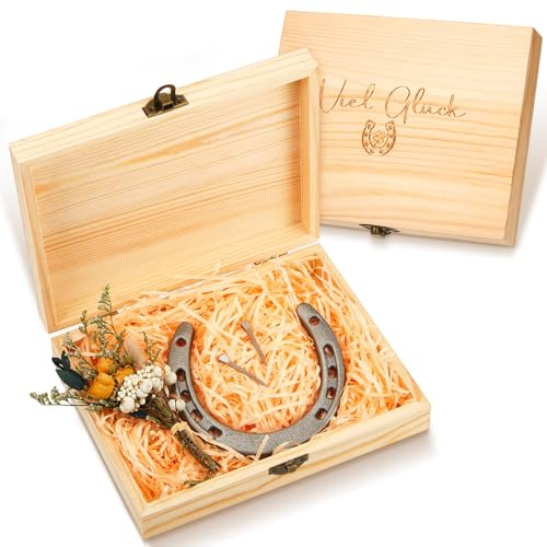 Hestya Portafortuna a Ferro di Cavallo Regalo per Inaugurazione della Casa Regalo di Matrimonio Decorazione a Ferro di Cavallo Fortunato con Scatola di Legno Regalo per Trasloco Compleanno Battesimo