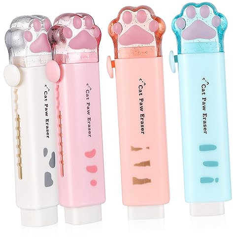 HAPINARY Einziehbarer Katzenpfoten Radiergummi 4 Stück Klein in Pastellfarben Aus Kunststoff Für Büro Schule Und Künstler