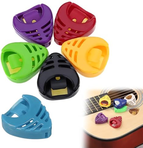 XOXVURI 6 Stück Pick Halter Stick-on Plektrum Halter Schwarz Kunststoff Einfach auf der Gitarre mit Selbstklebender Rückseite und Feder Gitarren Zubehör Praktische Picks Platzierung für Bass Ukulele