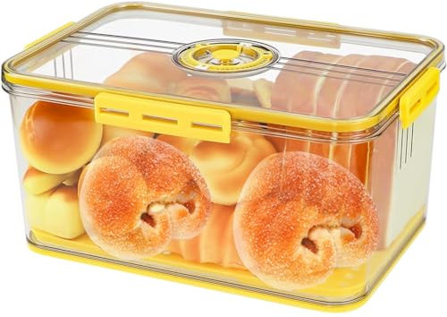 Yellow Airtight Bread Bin - Bread Box for Kitchen Counter with Time Recording Lid, Ideal for Homemade Bread, Toast, Bagel, Fruit & Vegetables
