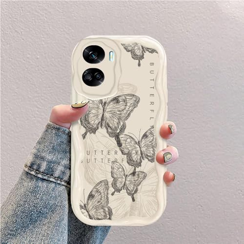 hdqICase Hülle Kompatibel mit Honor 90 Lite 5G Weiß | Schmetterling Welle Silikon Weich