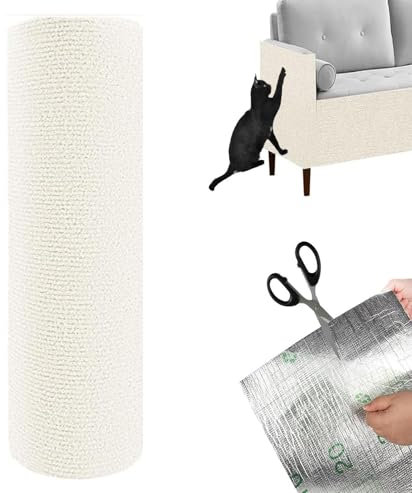 Kratzmatte Katze Selbstklebend,Cat Scratching Mat Sofa,Wand Kratzschutz, DIY Trimmbarer für Schützt Möbel (Rice White, 40 * 200)