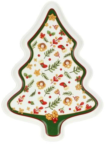 THUN, Plato con forma de árbol de porcelana, colección sorpresas de Navidad, plato de colección, idea de regalo para Navidad, 25 x 35 cm
