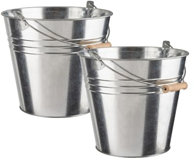 HOMESHOPA Galvanised Steel Bucket, 15 Litre 2 Pack Heavy-Duty Metal Bucket with Handle, Rust-Resistant Multipurpose Water Pail for Hot Ash Garden Waste Cleaning Storage for Home Garden, Outdoor Use
