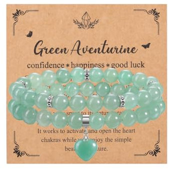 JSDDE 2pcs Green Aventurine Heart Crystal Bracelet for Women Healing Crystal Bracelet Set Gemstone Beads Bracelets Jewellery Gifts for Birthday Valentines Christmas