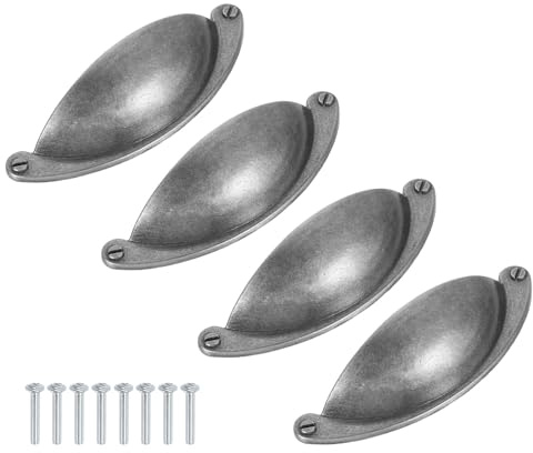 sourcing map Drawer Pulls, 4Pcs 2-1/2 - Zinc Alloy Cup Pulls with Screws, Cabinet Hardware Handles Dresser Shell Pull for Wardrobe Bathroom Kitchen (Black Silver)
