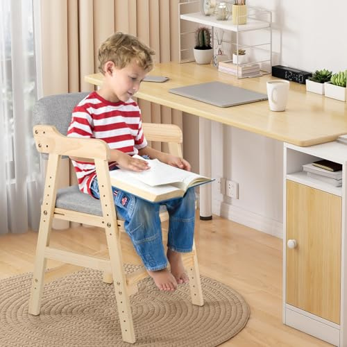 Hochstuhl, höhenverstellbarer Holzhochstuhl für kinder von 2 bis 12 Jahren Buchenholz Kinderstuhl, Lehrstuhl, Stabil & Sicher bis 90 kg für Kinder und Erwachsener