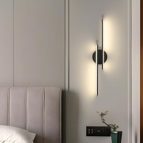 Mckalen Wandlampe LED Schwarz 24W 2700LM, Wandleuchte LED Innen Modern 60CM, Wandbeleuchtung Flur Natürliches 4500K für Schlafzimmer Korridor Wohnzimmer Treppe