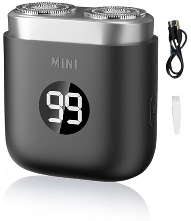 Mini Rasierer Herren Elektrisch, IPX7 Wasserdichter Elektrischer Rasierer Herren, Mini Elektrorasierer Herren 2 in 1 Kabellos Rotationsrasierer für Gesicht Nass und Trockenrasierer (B)