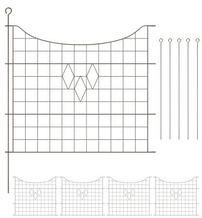 Relaxdays Teichzaun, 5 Zaunelemente, je H x B: 66 x 76 cm, zum Stecken, aus Metall, für Garten, Pool, Beetzaun, braun