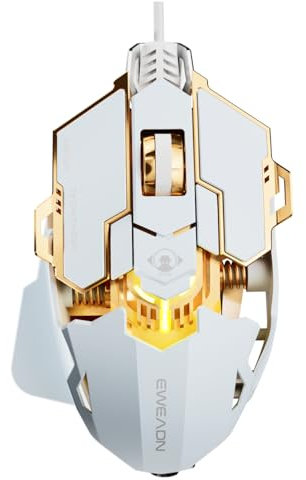 SEUNKWANG EWEADN G5 Souris de jeu filaire ergonomique, RVB, 12800 DPI réglable, 9 boutons macro programmables avec touche Rapid Fire, compatible avec PC/ordinateur portable/Windows - Blanc