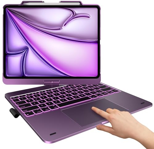 typecase Custodia Tastiera per iPad Air 13 (M3/M2, 205/2024): Rotabile a 360° - Multi-Touch Trackpad - Retroilluminazione a 11 colori - Cover wireless con portamatite - Viola