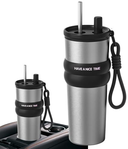 Genérico Vaso Térmico para Viaje, Taza De Café Con Capacidad Grande Y Pajita, Botella 710ml Para Bebidas Frías Y Calientes, Envase Portátil Con Tapa Antifugas