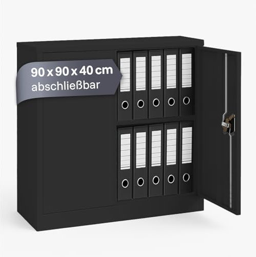 LagerZwei Mehrzweckschrank 90x90x40cm I Metallschrank inkl. Fachboden I Aktenschrank abschließbar, als Werkstattschrank, Büroschrank & Kellerschrank I Stahlschrank robust I Allzweckschrank anthrazit