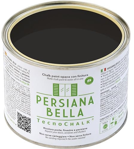 TecnoChalk® Persiana Bella Nuova Chalk Paint Extra Forte - Non Richiede Finitura – Ricolora Senza Carteggiare Persiane, Finestre, Porte e Infissi - Interno/Esterno - Colore Nero (500 ml)