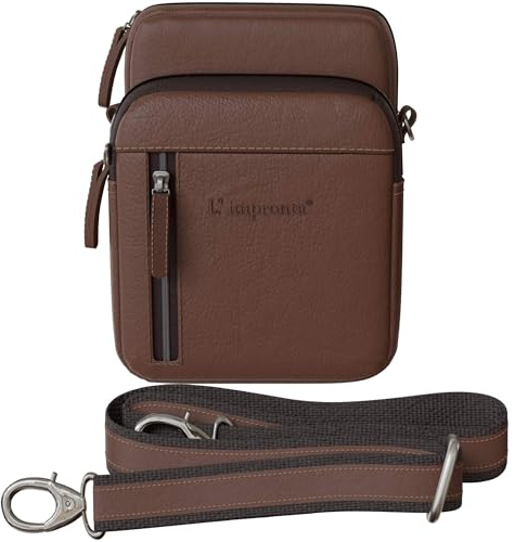 BEZLIT Herren Umhängetasche Leder Italien Schultertasche Männer Reißverschlussfächer Verstellbarer Gurt 30639 Testa di Moro Dunkelbraun
