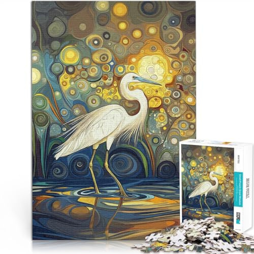 Puzzle für Erwachsene, 1000 Teile Schöner Reiher Klimt Art Aus Holz für Kinder ab 14 Jahren Familienspaß Es eignet ganze Familie。Größe：50x75cm/19.6x29.5Zoll