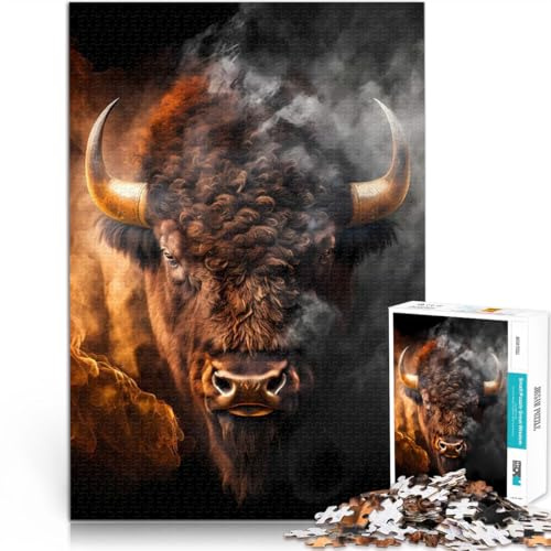 1000-Teile-Puzzle für Erwachsene Bison aus Feuer Aus Karton，ab 14 Jahren Intellektuelles Spiel Weihnachtsgeburtstagsgeschenk。Größe：26x38cm/10.2x14.9Zoll