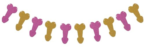 Tourima Penis Girlande 2,4 m, JGA Deko Frauen in Pink und Gold für Party | Die 2,4 m lange Girlande besteht aus pinken und goldenen Penis-Motiven und sorgt beim JGA für eine freche Partyatmosphäre.