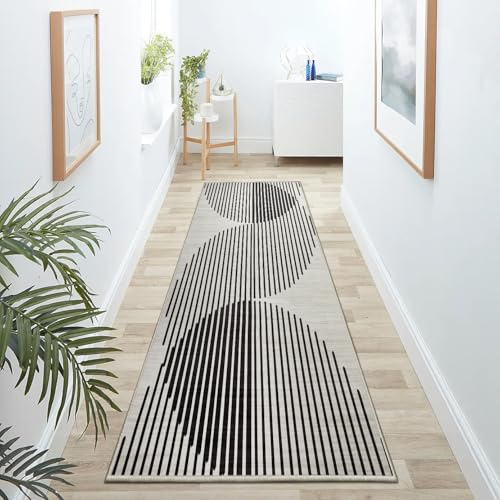 Hafaa Black & White Runner Rugs for Hallway Non-Slip Geometric Boho Style Carpet for living room 60 x 220 cm Runner – Printed Carpets Runner for Lounge Office Bedroom (JETT)