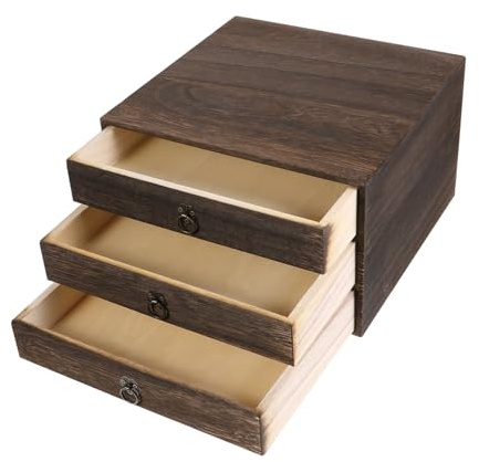 WEKAMOS Schreibtisch Schubladenbox Aus Massivholz 3-lagig Retro Design Mit Ringgriff Desktop Organizer Für Büro Und Zuhause