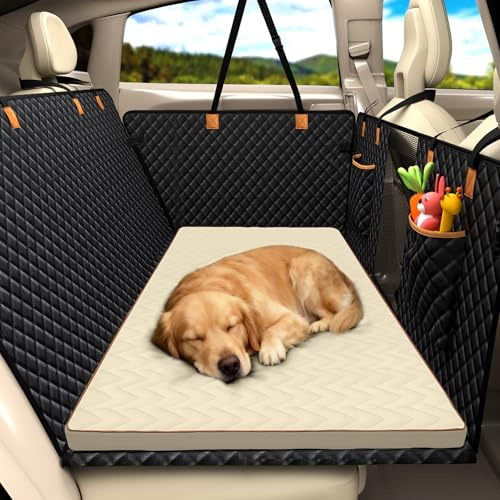 Lekespring Hundekissen für den Rücksitz, Haustierbett für Fahrzeuge, Weicher&Rutschfester Sitzschutz, Kompatibel mit Rücksitzverlängerungen, Geeignet für Limousinen,Lastwagen und SUV, Cremefarben L