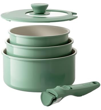 Redchef Set de casseroles avec poignées amovibles, Set de casseroles en céramique antiadhésive 16/18/20cm et couvercles 3-EN-1, Casseroles à induction pour tous les types de cuisinières, Résistantes