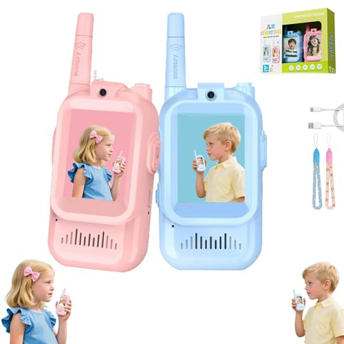 Video Walkie Talkie Kinder,2er Set Walkie Talkies Kinder Aufladbar 3-12 Jahren Junge,Großer Reichweite, Stimmenverzerrer & Echtzeit-Video-Chat-Spielzeug, Geschenk Für Jungen Und Mädchen-2pcs