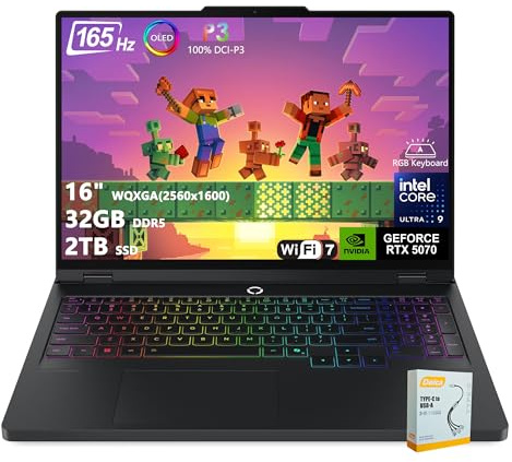 Lenovo Legion Pro 5i AI-Powered Gaming Laptop | 16 WQXGA OLED 165Hz | Intel Core Ultra 9 275HX | 32GB DDR5 2TB SSD | GeForce RTX 5070 (798 AI Tops) | RGB Backlit Wi-Fi 7 Win11 w/DLCA Accessory
