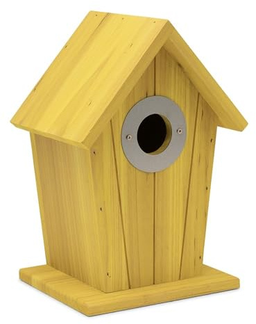 Gifts4Nature Nistkasten – Vogelnistkasten für draußen wetterfest – Holz FSC® 100% Gelb – Allrounder für Meisen Spatzen – mit Metalleingang und Drainage