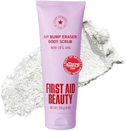 First Aid Beauty KP Bump Eraser Body Scrub mit 10% AHA, Keratosis-Pilaris-Peeling mit Glykol- & Milchsäure, empfindliche Haut, 8 oz