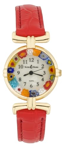 Glass Of Venice Murano Millefiori Uhr Mit Lederband - Rot