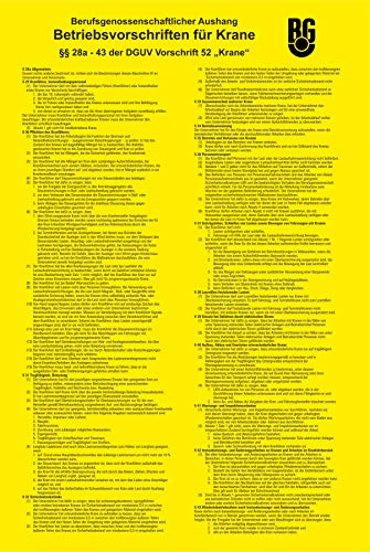 Betriebsvorschiften für Krane BGV D6 - Unfallverhütungsvorschrift - SCHILD/D-031 (20x30cm Aufkleber)