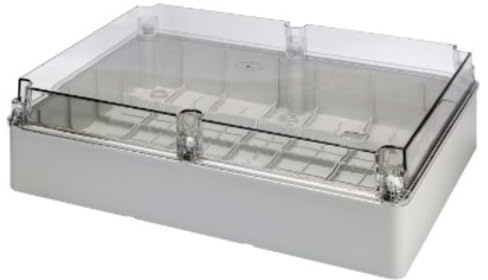 Gewiss GW44431 glatten Wand Box für JUNCTION und elektrischen und elektronischen Geräten, Uni geschraubt, transparentem Deckel 460 mm L x 380 mm H x 120 mm D, 48 mm max Loch Durchmesser, grau