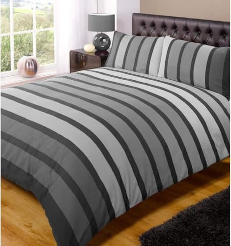 Rapport Home Striped Black Duvet Cover Set King Size | Vibrant Polycotton Bedding with Pillowcase, Durable & Fade Resistant, For Kids & Adults Bedroom