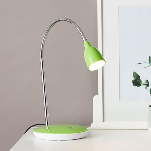 Lightbox LED Schreibtischlampe mit warmweißem Licht - moderne Tischleuchte mit Flexarm und Schalter - Kunststoff/Metall Eisen/Grün - Höhe 40cm