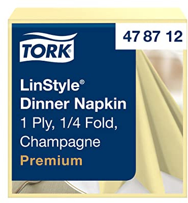 Tork 478712 Premium Linstyle Champagne Dinner Napkin / 1 Ply Absorbent Unprinted Serviette in Cream / 12 x 50 Sheets (WxL: 19.5cm x 19.5cm)