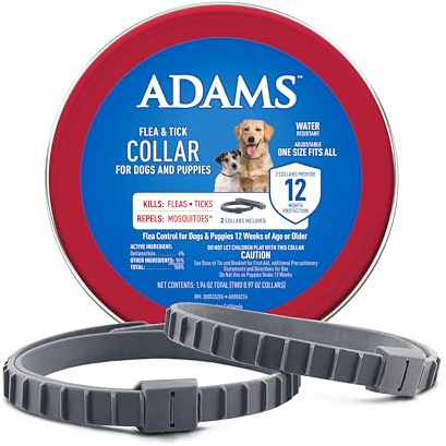 ADAMS Flea & Tick Collar for Dogs & Puppies, Flea Collar for 12 Month Prevention, Kills Fleas, Ticks & Repels Mosquitoes, Excluding California, One Size Fits All Dogs & Puppies, 2 Count