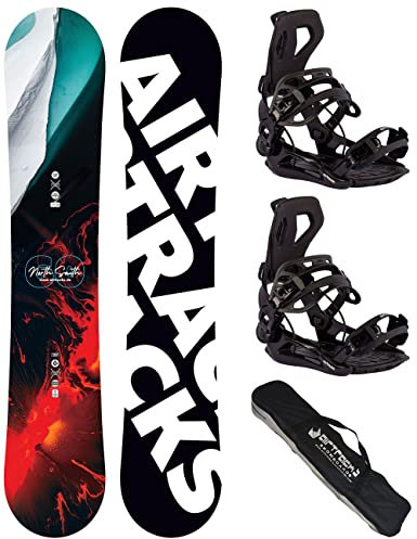 AIRTRACKS Snowboard Set Pack Planche North South Four Camber Wide 162 - Fixations Master L - SB Bag