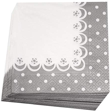 Neviti Silver Vintage Wedding/Party Paper Napkins - Silver - Pack of 16
