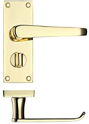 Project Victorian Straight Door Handle on Backplate - Privacy - Electroplated Brass