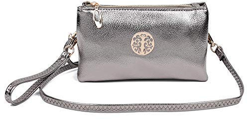 Womens Small Clutch Bags with Wristlet and Long Adjustable Strap (Dark Silver)