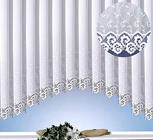 heimtexland ® Store Gardine Kräuselband Macramée Borte Stickerei Ranke Vorhang weiß transparent HxB 160x600 cm C-Bogen Typ482