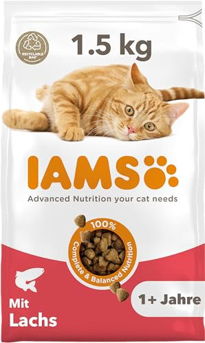 IAMS for Vitality Katzenfutter trocken mit Lachs - Trockenfutter für Katzen im Alter von 1-6 Jahren, 1,5 kg